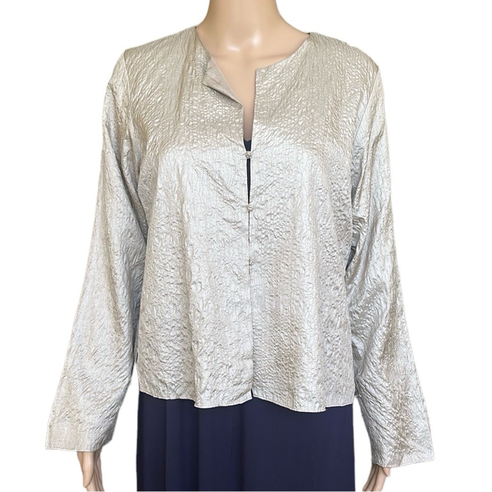 Eileen Fisher Greige Silk Loop & Knot Closure Jacket Women's Size S / 6-8